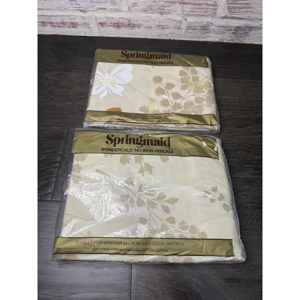 Vintage NOS Springmaid Mariposa Double Size Flat Sheet & Fitted Sheet Butterfly